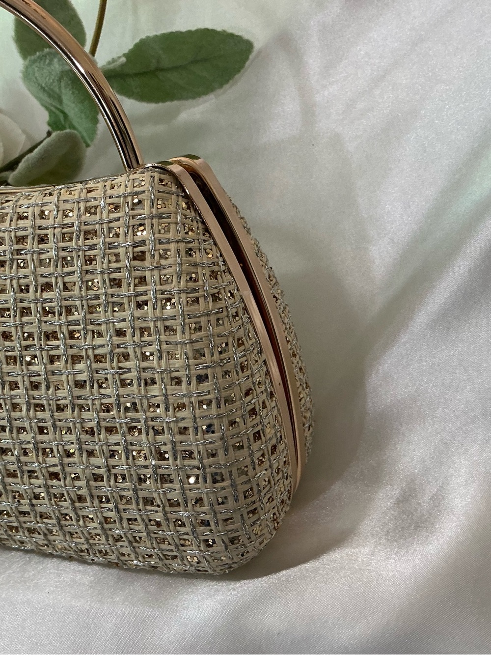 NWT D’Margeaux Elegant Woven Cream Evening Handbag with Chain - Picture 7 of 7